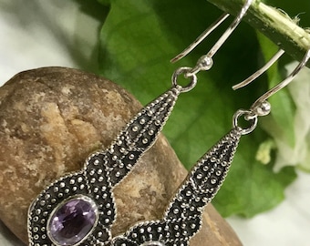 Amethyst Earrings, Natural Amethyst Semi Precious Stone Earring,925 Sterling Silver Earring,Bride Earring,Gift For Mom, Statement Earrings