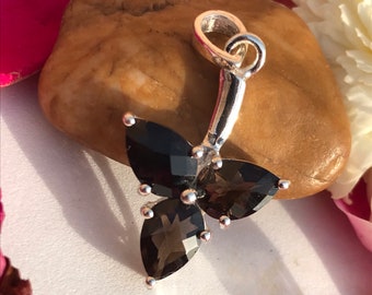 Collana con ciondolo in argento sterling massiccio 925 con quarzo fumé naturale per donna, ciondolo in quarzo fumé fatto a mano per idea regalo di anniversario di matrimonio