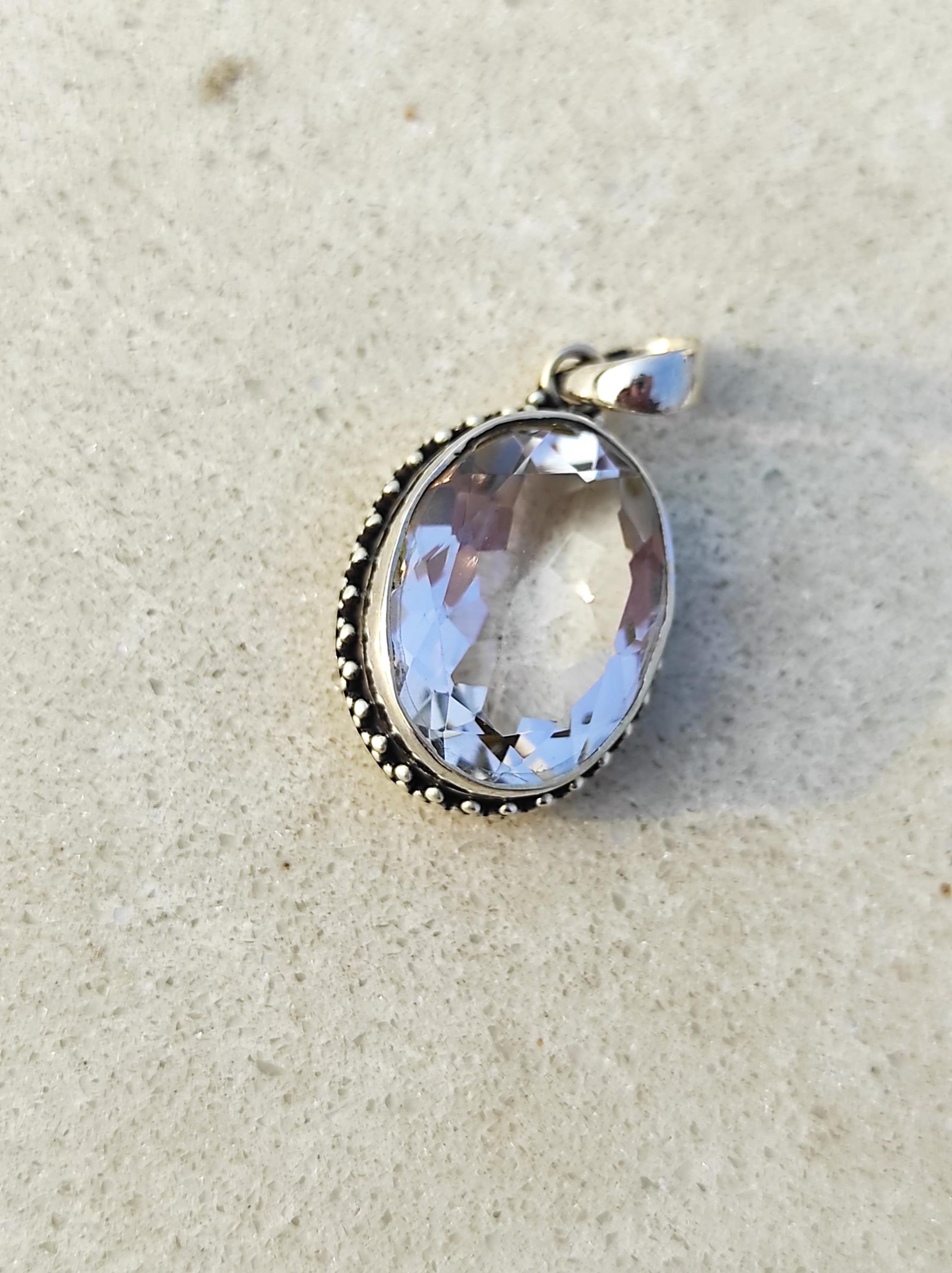 Pendentif En Quartz Solaire Naturel Et Argent 925 - Fait Main - Longueur 2,5 Pouces - Neuf