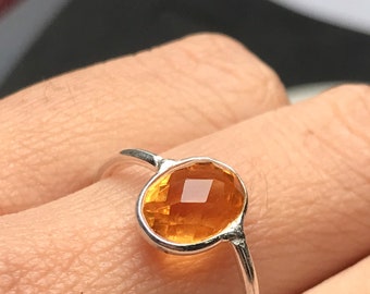 925 Sterling Silver- Citrine Ring, November Birthstone, Stackable Oval Band Ring, Unique Ring Gift For Her- Statement Ring, Gemstone Ring
