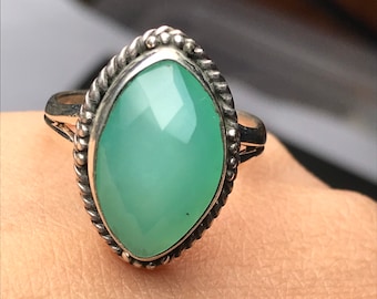 Green Chrysoprase Ring, 925 Sterling Silver Chrysoprase Ring, Silver Chrysoprase Ring, Green Gemstone Ring, Gift for Her, Ladies Ring- Gift