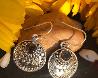 Natural Smokey Quartz Earring, Smokey Dangle Earring, Smokey Quartz Jewelry, Quartz Earring, 925 Sterling Silver Earring, Handmade Earrings