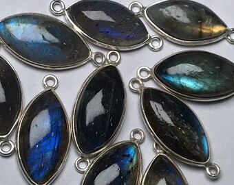 Natural Labradorite Connector, Gemstone Connector, 925 Solid Sterling Silver Jewelry Making 11/19 mm Labradorite Gemstone Charm Connector
