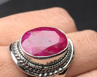 925 Sterling Silver - Ruby Ring- Bridal Ring- Pink Ruby Ring- July Birthstone Ring - Promise Ring- Engagement ring- Statement Ring- Gift