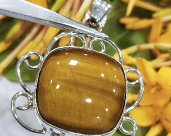 925 Sterling Silver Pendant, AAA Natural Tiger Eye Gemstone Pendant, Charm Pendant, Handmade Pendant, Daily Wear Pendant, Gift For Her