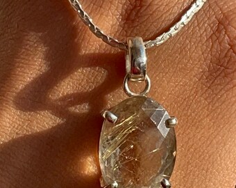 Top Quality Natural Golden Rutile Gemstone Pendant 925-Sterling Silver Pendant,Antique Silver Pendant,Simple Pendant Gift Item Pendant