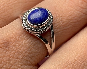 Lapis lazuli-ring, 925 sterlingzilveren ring, edelsteenring, ring september geboortesteen, boho-ring, cocktailring, beloftering, bruidsring