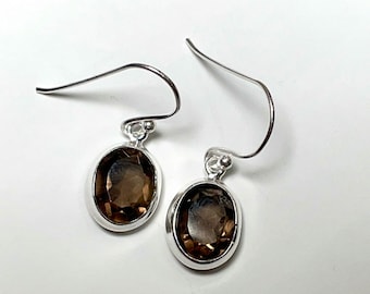 Smokey Quartz Earring, Smokey Dangle Earring, Smokey Quartz Jewelry, Quartz Earring, 925 Sterling Silver Earring, Semi Precious Stone- Gift