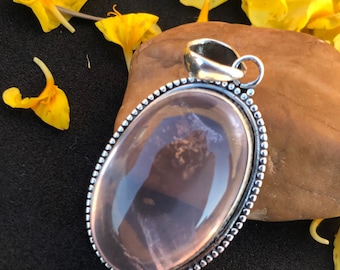 Natural Rose Quartz Pendant, Solid 925 Sterling Silver Necklace Pendant For Women, Handmade Gemstone Pendant, Gift For Her- Designer Pendant