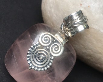 Natural Rose Quartz Pendant, Solid 925 Sterling Silver Necklace Pendant For Women,Handmade Gemstone Pendant,Gift For Her,Birthstone Pendant