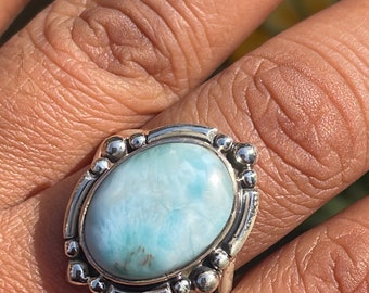 925 Sterling Silver Larimar Gemstone Ring-Sterling Silver Ring for Her Natural Larimar Ring-Handmade Silver Ring-Gift for Her