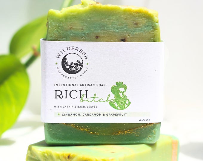 Rich B*tch Ritual Soap | Money Attraction Bar | Infused with Catnip and Basil | Cinnamon, Cardamom & Grapefruit Scent