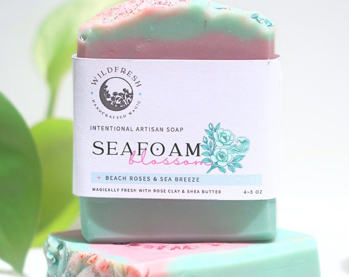 Seafoam Blossom – Coconut Milk Rose Clay & Shea Butter | Beach Roses + Sea Breeze | Small Batch Natural Bar Soap