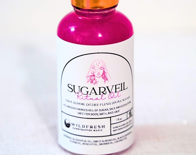 Sugarveil Ritual Body Oil – Glamour Anointing Oil with Rose Quartz, Lychee, Sea Musk, Pink Shimmer – Body Oil for Beauty Spells & Aura Glow