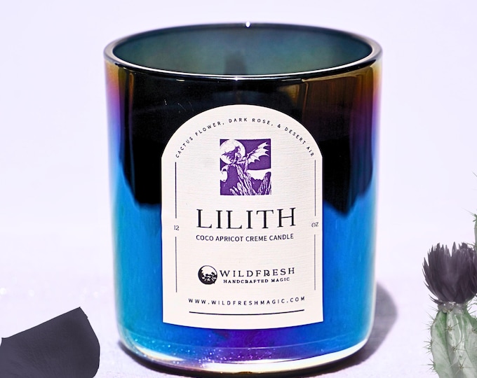 Lilith Ritual Candle – Dark Goddess Altar Candle – Empowerment and Transformation – 8oz 12oz – Coco Apricot Creme Wax