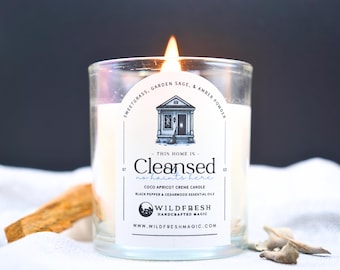 Cleansed – New Home Blessing Candle | Sweetgrass Sage Amber | Housewarming Gift | Protection Ritual Candle | Black Pepper & Cedarwood