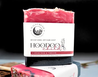 Hoodoo Child Ritual Soap – Dried Rose & Tobacco | Dragon’s Blood Resin Charcoal Cleanse | Protection Wash by Wildfresh Magic