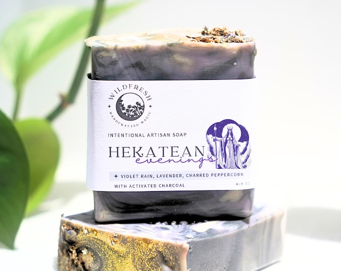Hekatean Evenings – Hekate Ritual Bar Soap | Violet Rain, Lavender, Charred Peppercorn | Activated Charcoal & Mugwort | Hecate Goddess