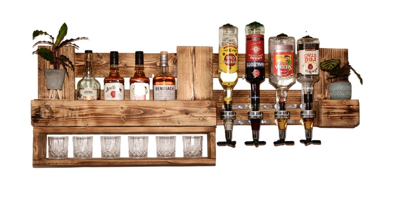 Whiskyregal Wandbar Whiskeyregal rustikal Getränkespender Gin Whiskey Whisky Palettenmöbel Schnapsregal Weinbar Weinregal Weihnachten Bild 3