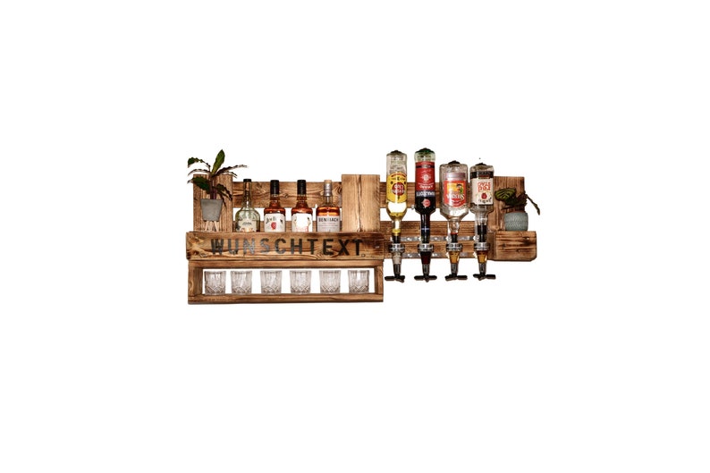 Whiskyregal Wandbar Whiskeyregal rustikal Getränkespender Gin Whiskey Whisky Palettenmöbel Schnapsregal Weinbar Weinregal Weihnachten Bild 1