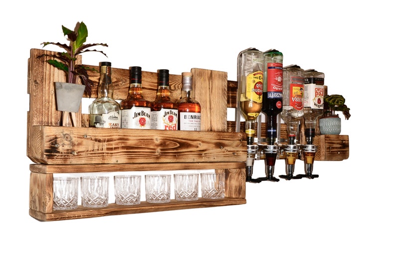 Estante de whisky barra de pared estante de whisky dispensador de bebidas rústicas gin whisky whisky muebles de palet estante de licor bar de vinos estante de vino Navidad imagen 2