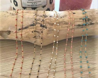 Collier perles de résine acier inoxydable doré