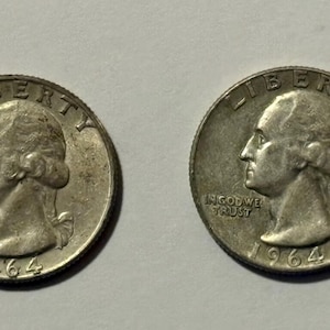 2 1964 D Washington Quarters 90% Silver. Circulated, ungraded.