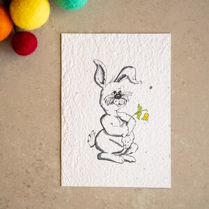 Biglietto di Pasqua in carta semina per piantare semi di fiori fatto a mano in carta semina con coniglio e fiore