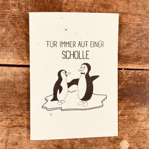 carte de mariage avec des pingouins (papier à graines)