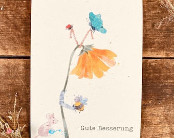 Samenpapier Karte Gute Besserung, Einpflanzbare Karte zur Genesung, besondere Karte "Gute Besserung" mit niedlicher Blume