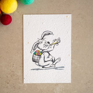 Carte de Pâques amusante en papier ensemencé à planter avec des graines de fleurs Carte en papier ensemencé faite à la main avec lapin et lait de poule