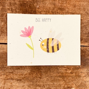 carte avec bourdon  Be Happy (papier à graines)