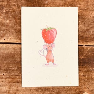 carte avec fraise et souris (papier à graines)