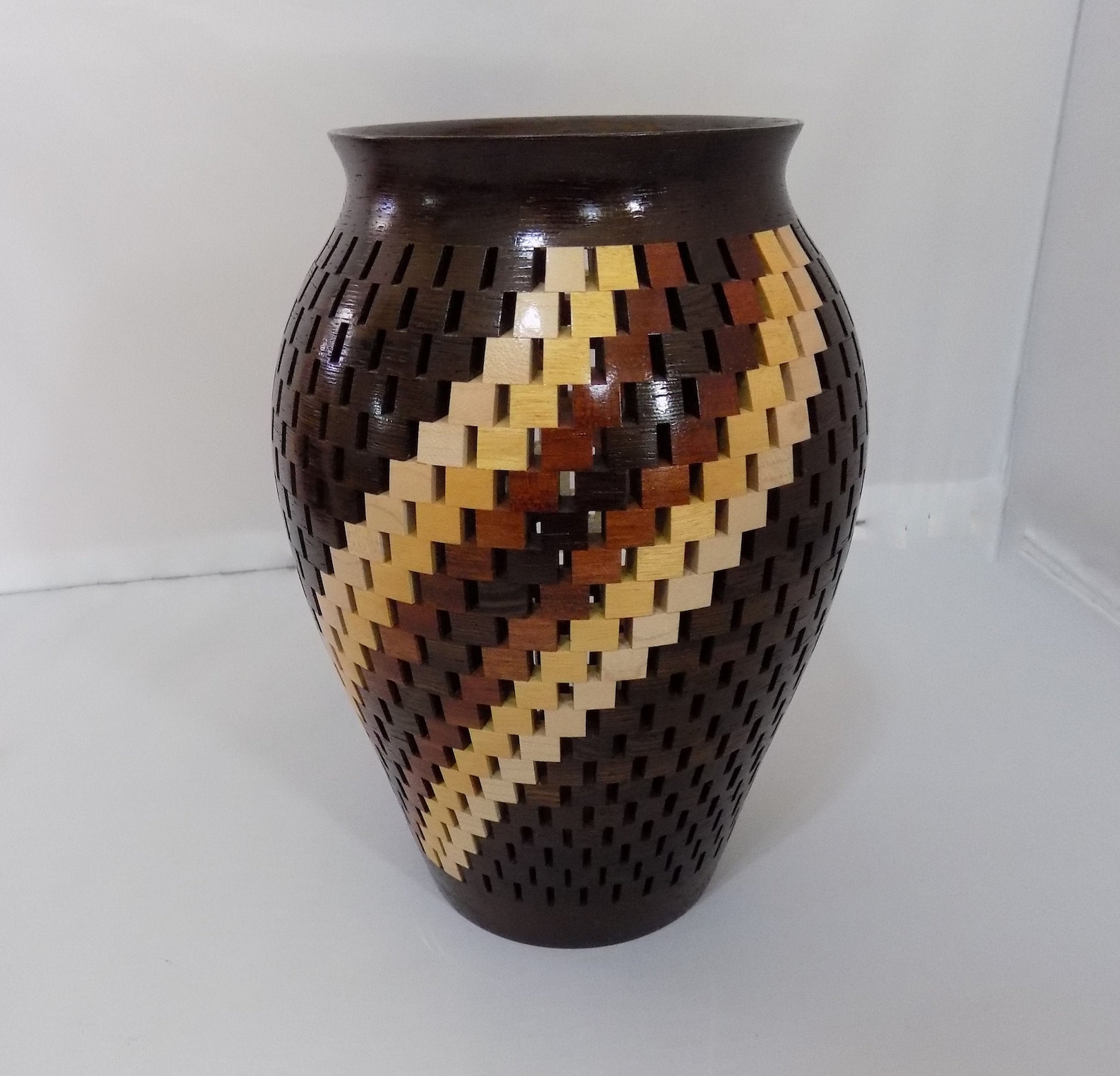 Open Segmented Wood Vase Hand Crafted Vase ' Night Lightening' Original