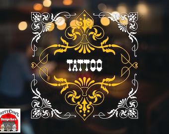 Tattoo Square Ornate Sign cut file. Zip file contains SVG and DXF versions of design. Digital Download.