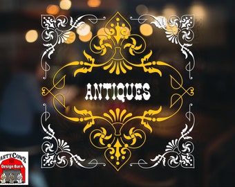 Antiques Square Ornate Sign cut file. Zip file contains SVG and DXF versions of design. Digital Download.