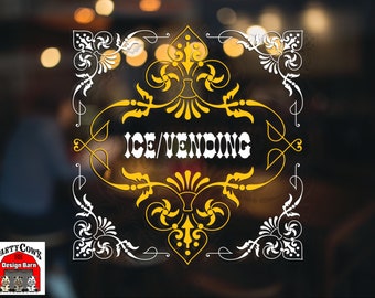 ICE/VENDING Square Ornate Sign cut file. Zip file contains svg and dxf versions of design. Digital Download.