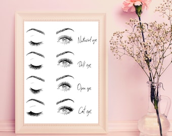 lash poster, lash style guide, lash menu, lash decor, lash style chart