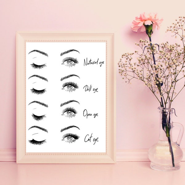 lash poster, lash style Guide, lash menu, lash decor, lash style chart