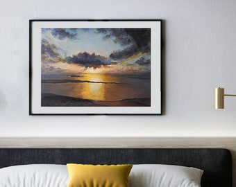 Yellow Seascape Printable Download Poster Sunset French Coast Dune du Pilat Art