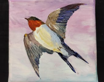 Barn swallow Mini Acrylic painting Palette knife
