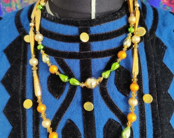 Luskavky Ukrainian Double Necklace Yellow Gold and Green (new, not vintage)