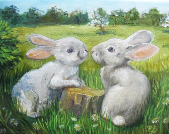 Two funny bunnies Printable art Easter Bunny Download Last-minute gift