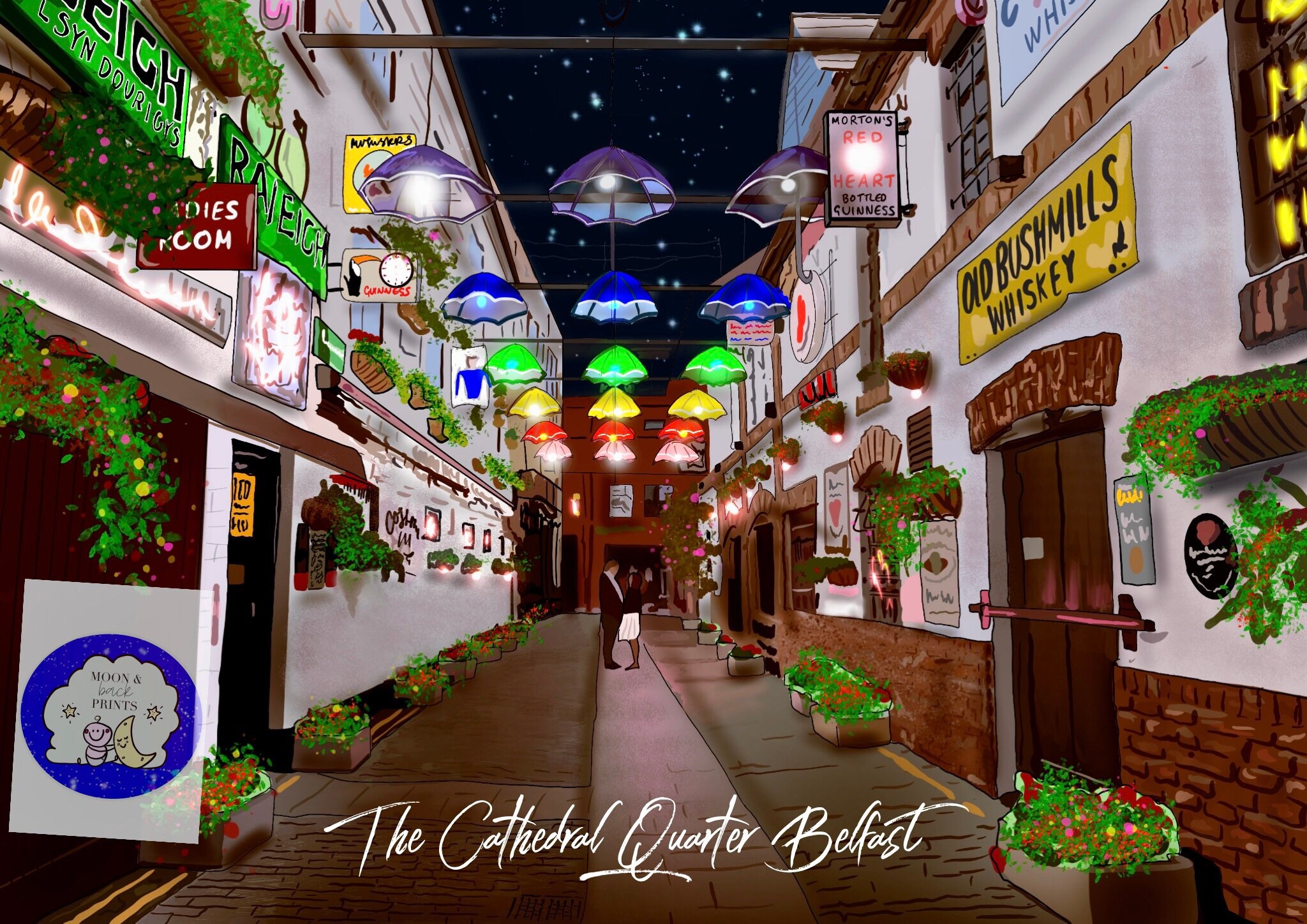 The cathedral quarter Belfast umbrellas night scene city Etsy