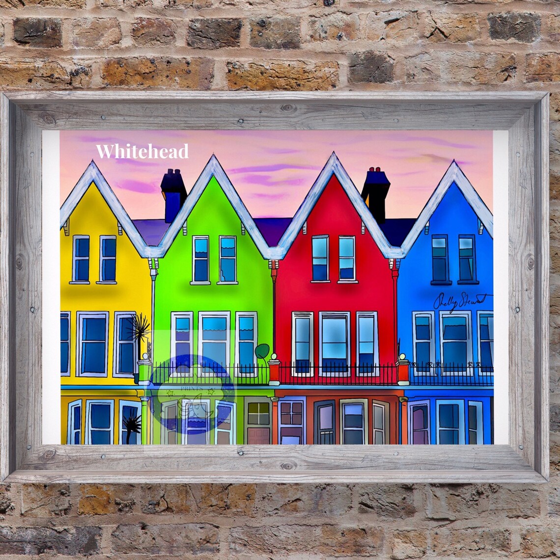 Whitehead colourful houses Belfast photographic digital art Etsy