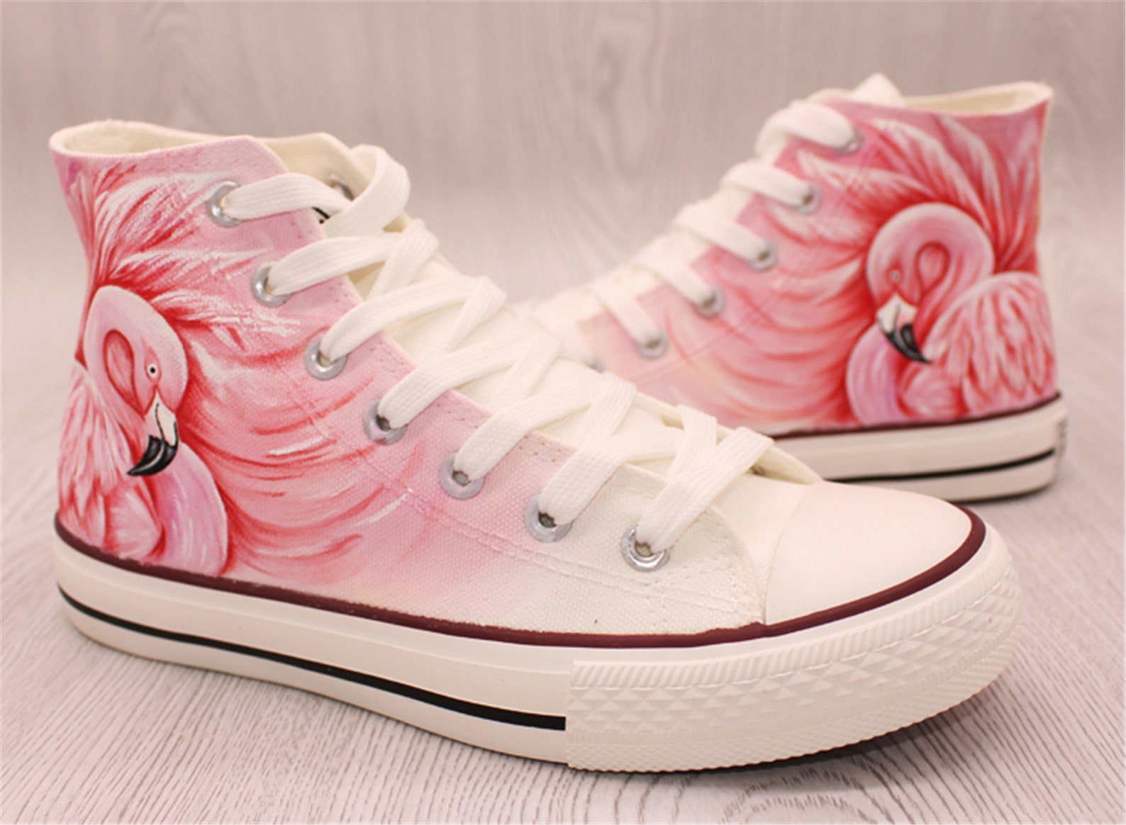 Pink Flamingo Canvas Shoes Handpainted High Top Shoes Etsy