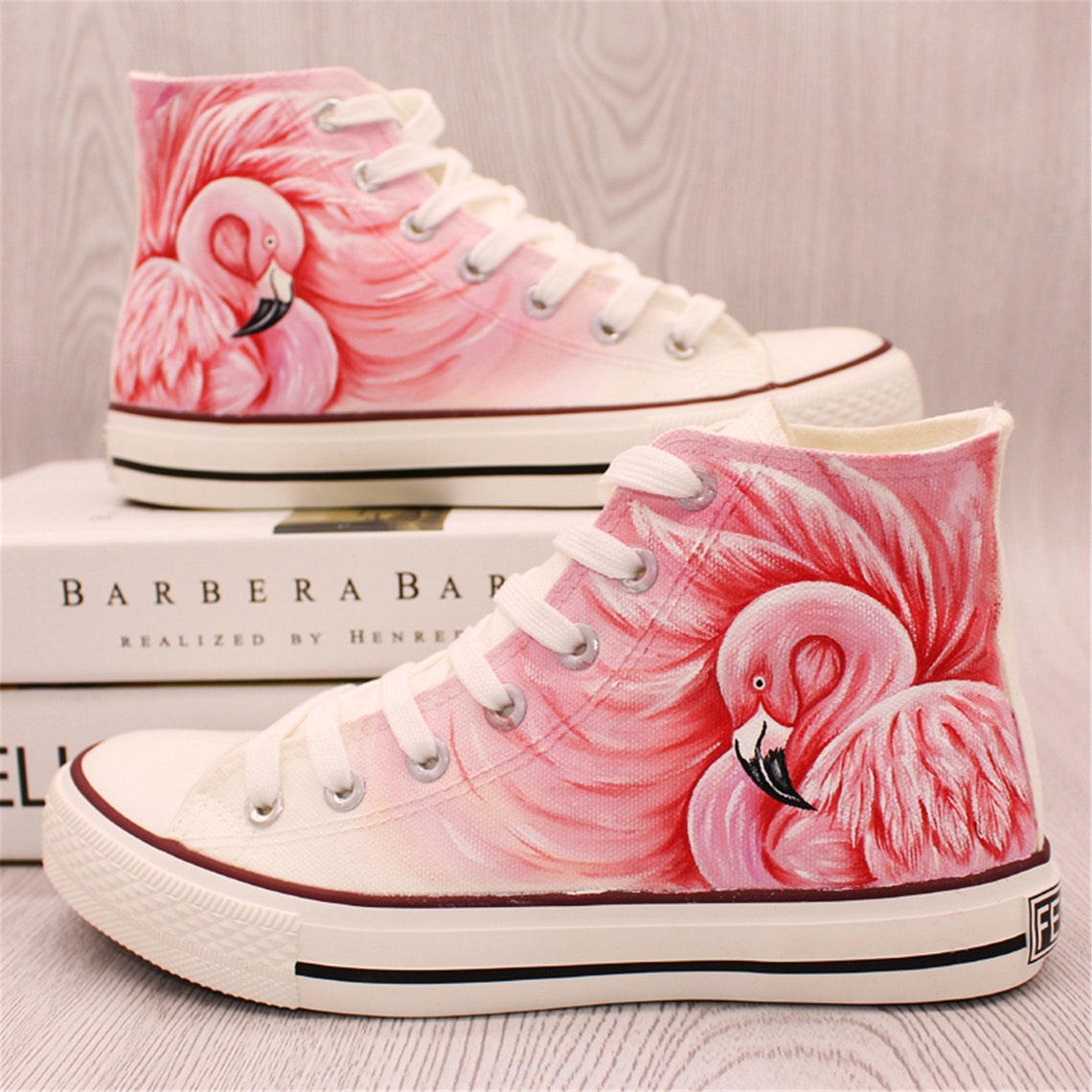 Pink Flamingo Canvas Shoes Handpainted High Top Shoes Etsy