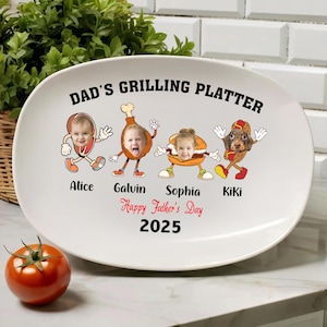 Personalized Dad’s Grilling Platter – Custom BBQ Plate with Kids’ Faces – Funny Father’s Day Gift from Children or Dog, Custom Grill Plate