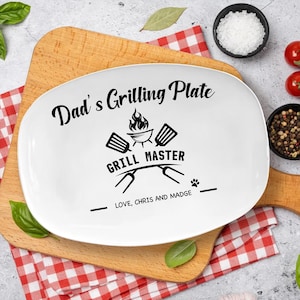 Dad’s Grilling Plate, Personalized Grill Master BBQ Platter, Father’s Day Gift from Kids or Pet, Dad Gift from Kids,Barbeque Serving Platter