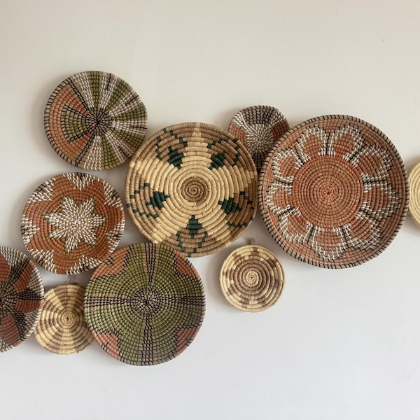 Boho Wall Basket Set of 10, Woven Wall Decor, Seagrass Basket Wall Art, Handmade Farmhouse Wall Hanging